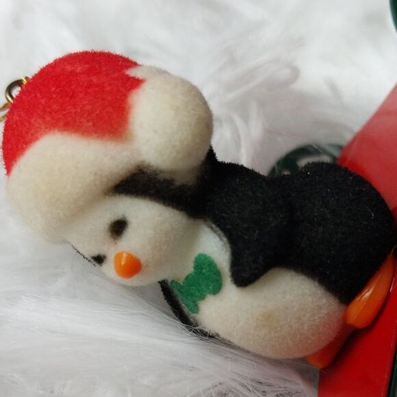 Vintage 80s Avon Jolly Penguin On Scooter with Santa Hat Christmas Ornament - Picture 8 of 11